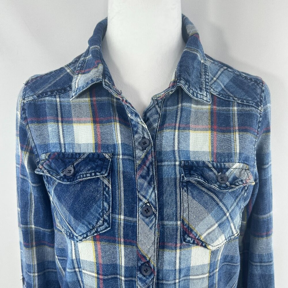 Ci Sono Casual Plaid Blue Button Up Blouse - Medium